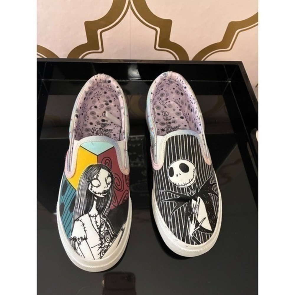 Nightmare Before Christmas Jack Sally Slip On Shoes Sz 6 Holographic Vans Style - Picture 2 of 7